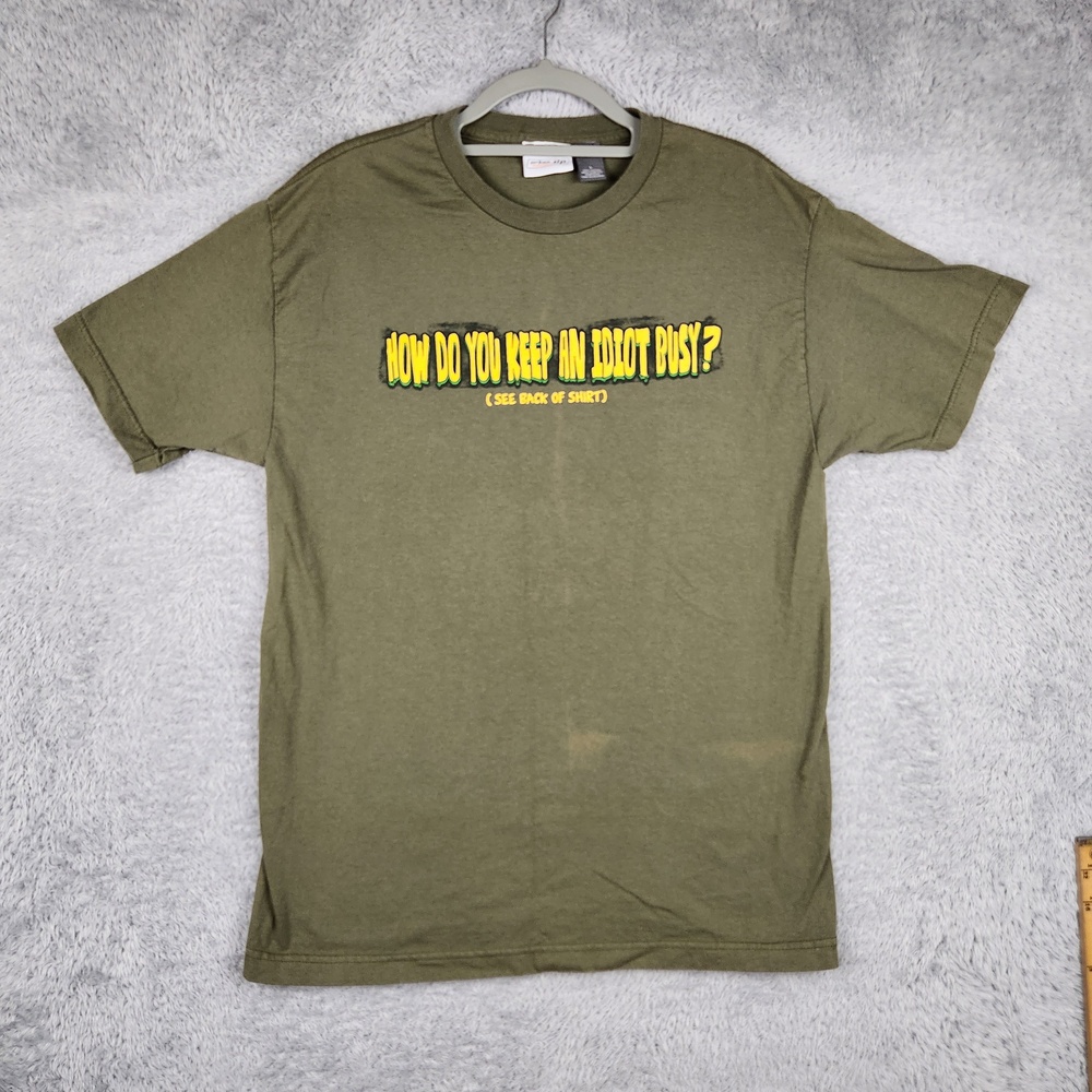 Vintage Urban Up Shirt Mens Large Green Idiot Busy Joke Humor Funny Graphic Y2k